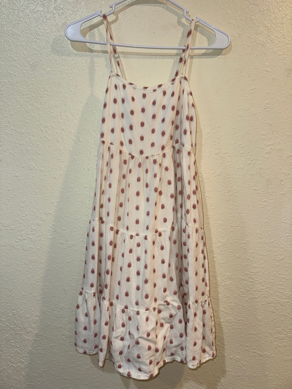 Tiered Cream Midi Sundress with Dusty Pink Dot Print